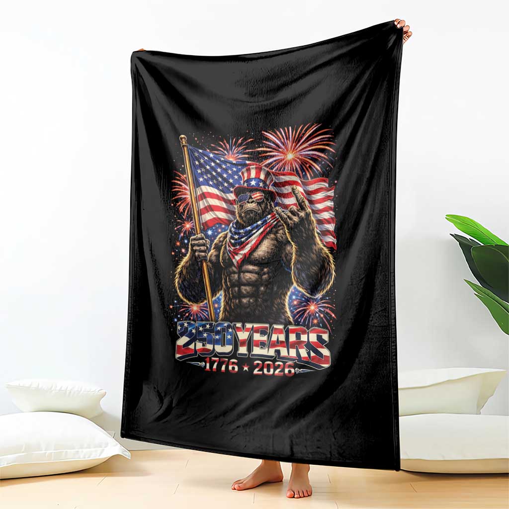 Bigfoot 250th Anniversary Throw Blanket USA Independence 250 Years Of Freedom 1776 2026 Patriotic Flag