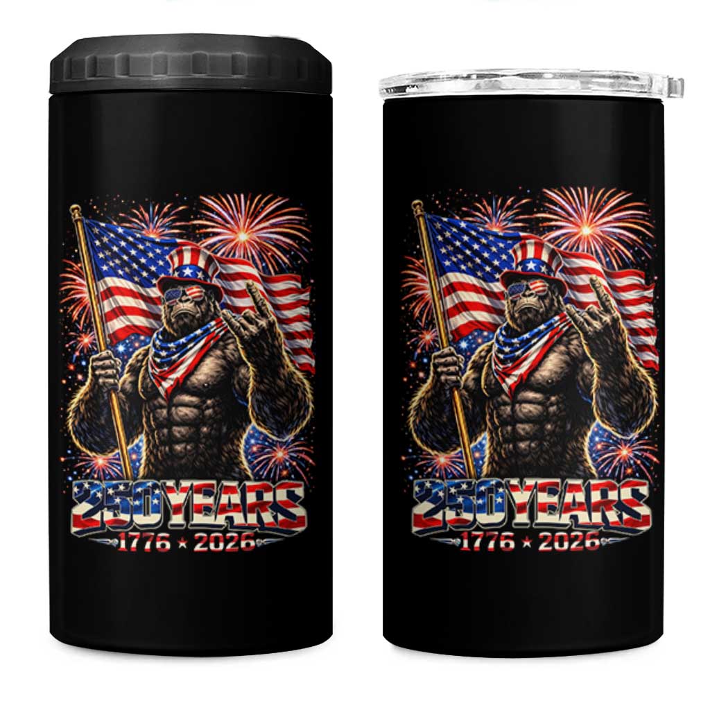 Bigfoot 250th Anniversary 4 in 1 Can Cooler Tumbler USA Independence 250 Years Of Freedom 1776 2026 Patriotic Flag