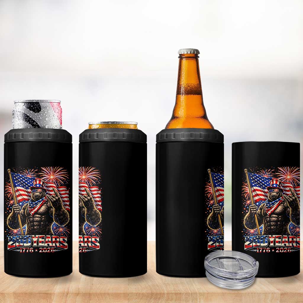 Bigfoot 250th Anniversary 4 in 1 Can Cooler Tumbler USA Independence 250 Years Of Freedom 1776 2026 Patriotic Flag