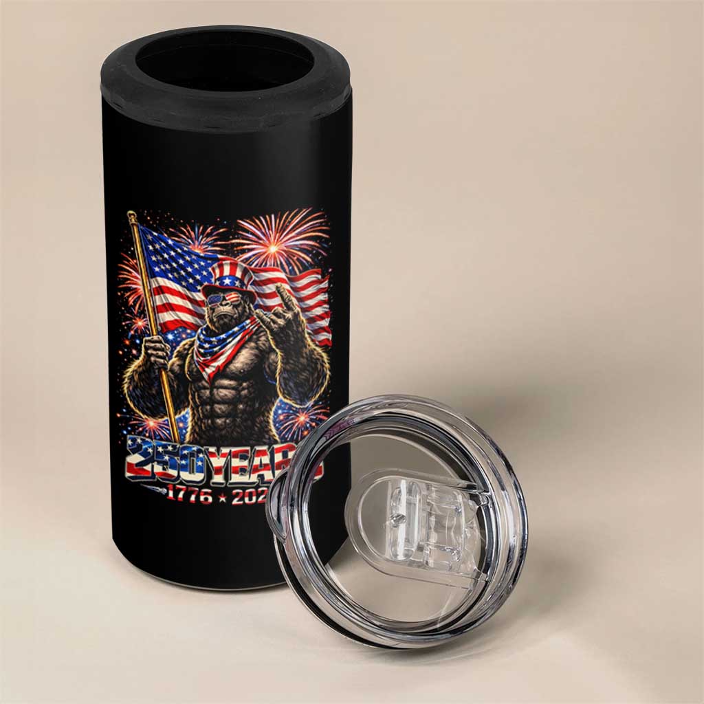 Bigfoot 250th Anniversary 4 in 1 Can Cooler Tumbler USA Independence 250 Years Of Freedom 1776 2026 Patriotic Flag