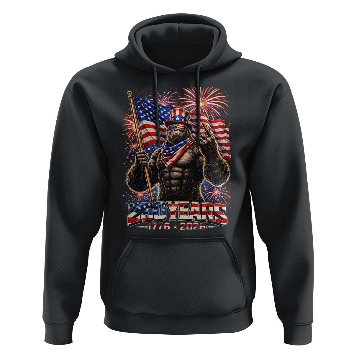 Bigfoot 250th Anniversary Hoodie USA Independence 250 Years Of Freedom 1776 2026 Patriotic Flag