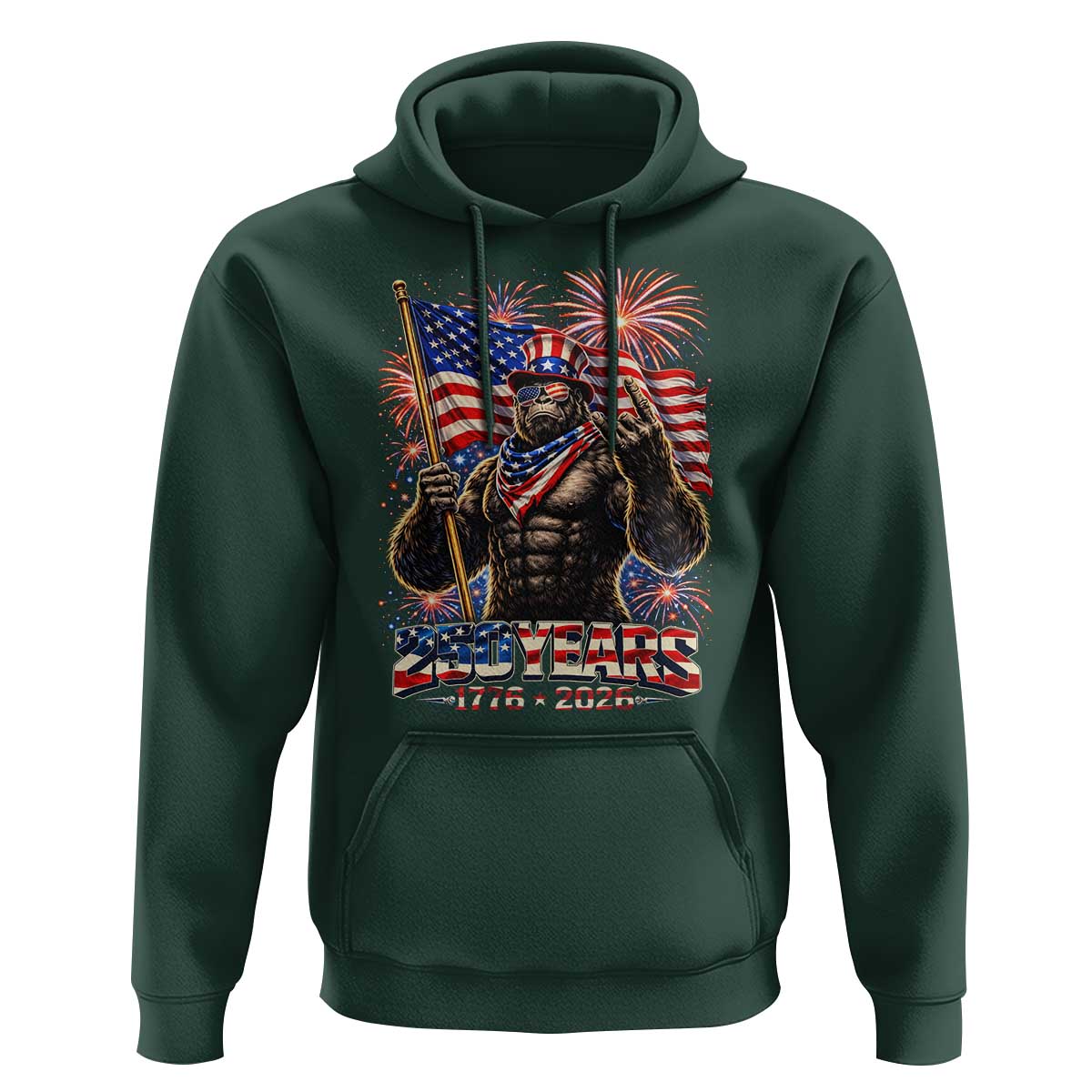 Bigfoot 250th Anniversary Hoodie USA Independence 250 Years Of Freedom 1776 2026 Patriotic Flag