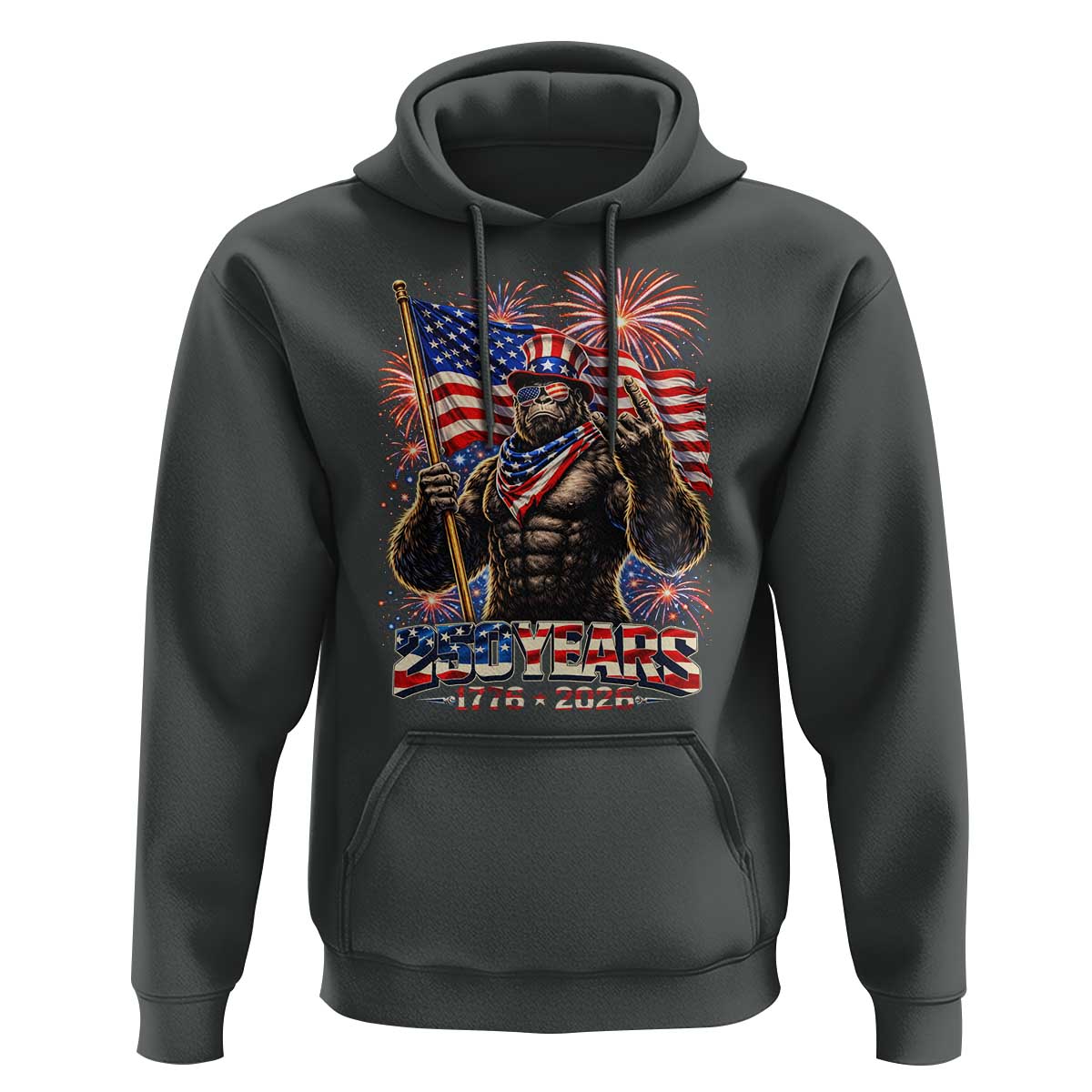 Bigfoot 250th Anniversary Hoodie USA Independence 250 Years Of Freedom 1776 2026 Patriotic Flag