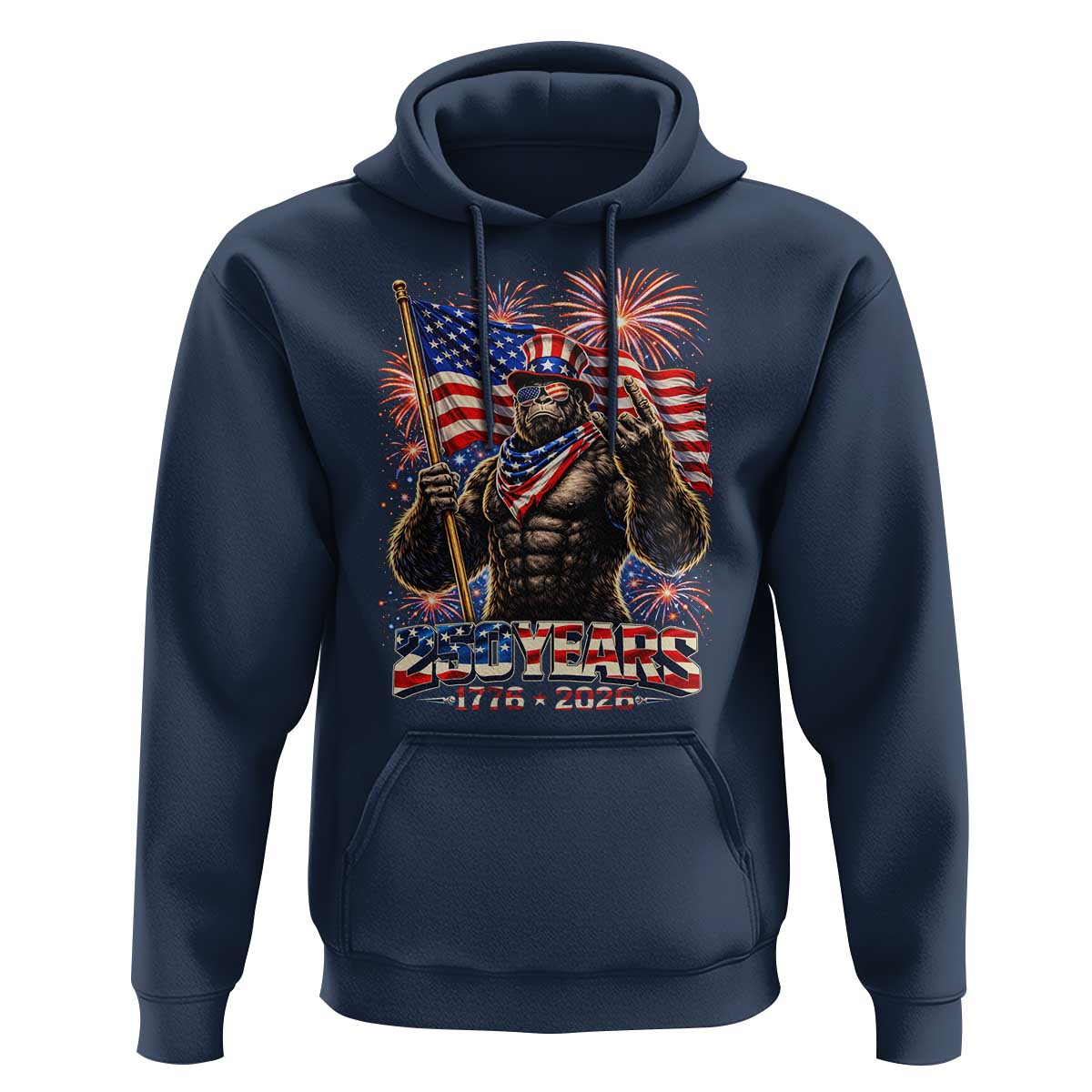 Bigfoot 250th Anniversary Hoodie USA Independence 250 Years Of Freedom 1776 2026 Patriotic Flag