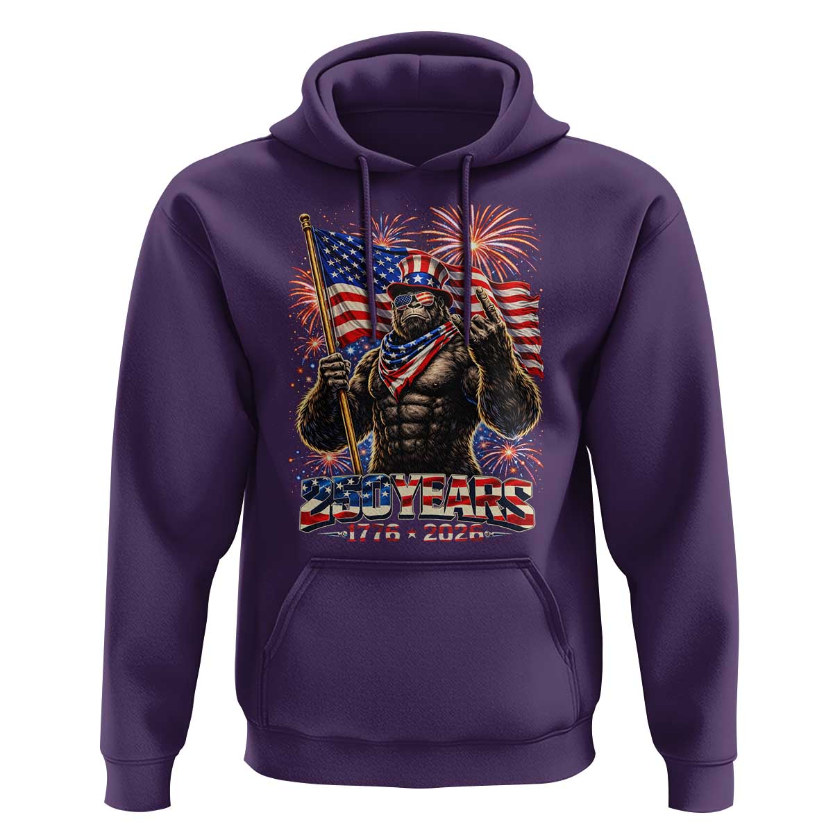 Bigfoot 250th Anniversary Hoodie USA Independence 250 Years Of Freedom 1776 2026 Patriotic Flag