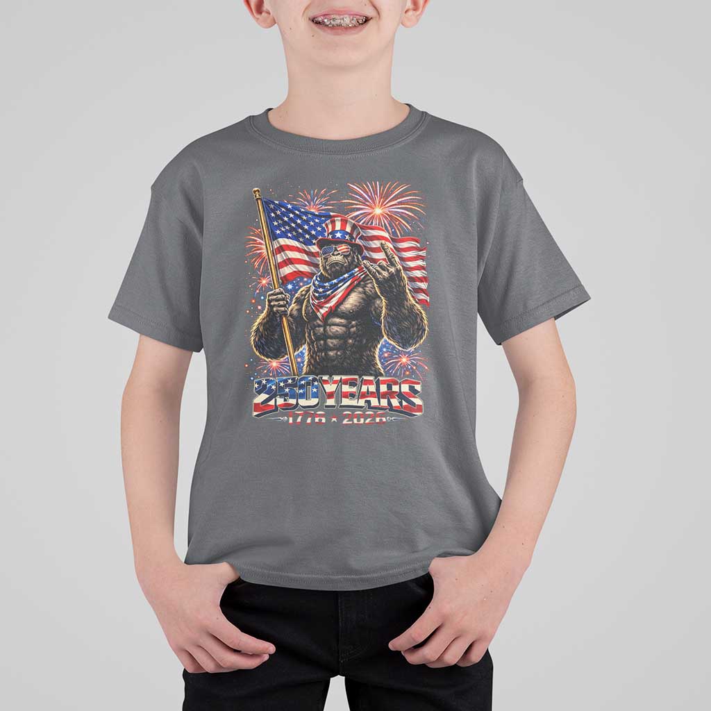 Bigfoot 250th Anniversary T Shirt For Kid USA Independence 250 Years Of Freedom 1776 2026 Patriotic Flag