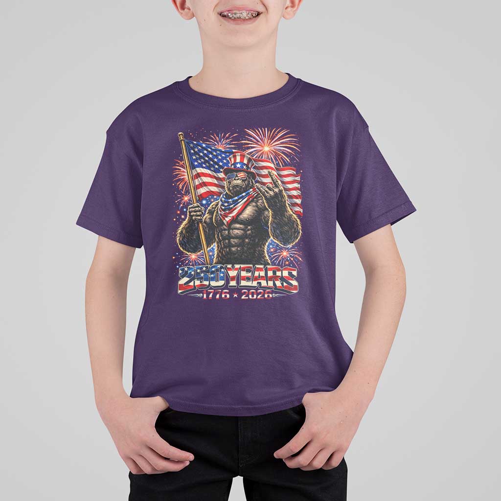 Bigfoot 250th Anniversary T Shirt For Kid USA Independence 250 Years Of Freedom 1776 2026 Patriotic Flag