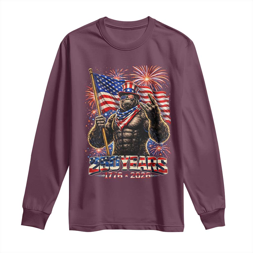 Bigfoot 250th Anniversary Long Sleeve Shirt USA Independence 250 Years Of Freedom 1776 2026 Patriotic Flag