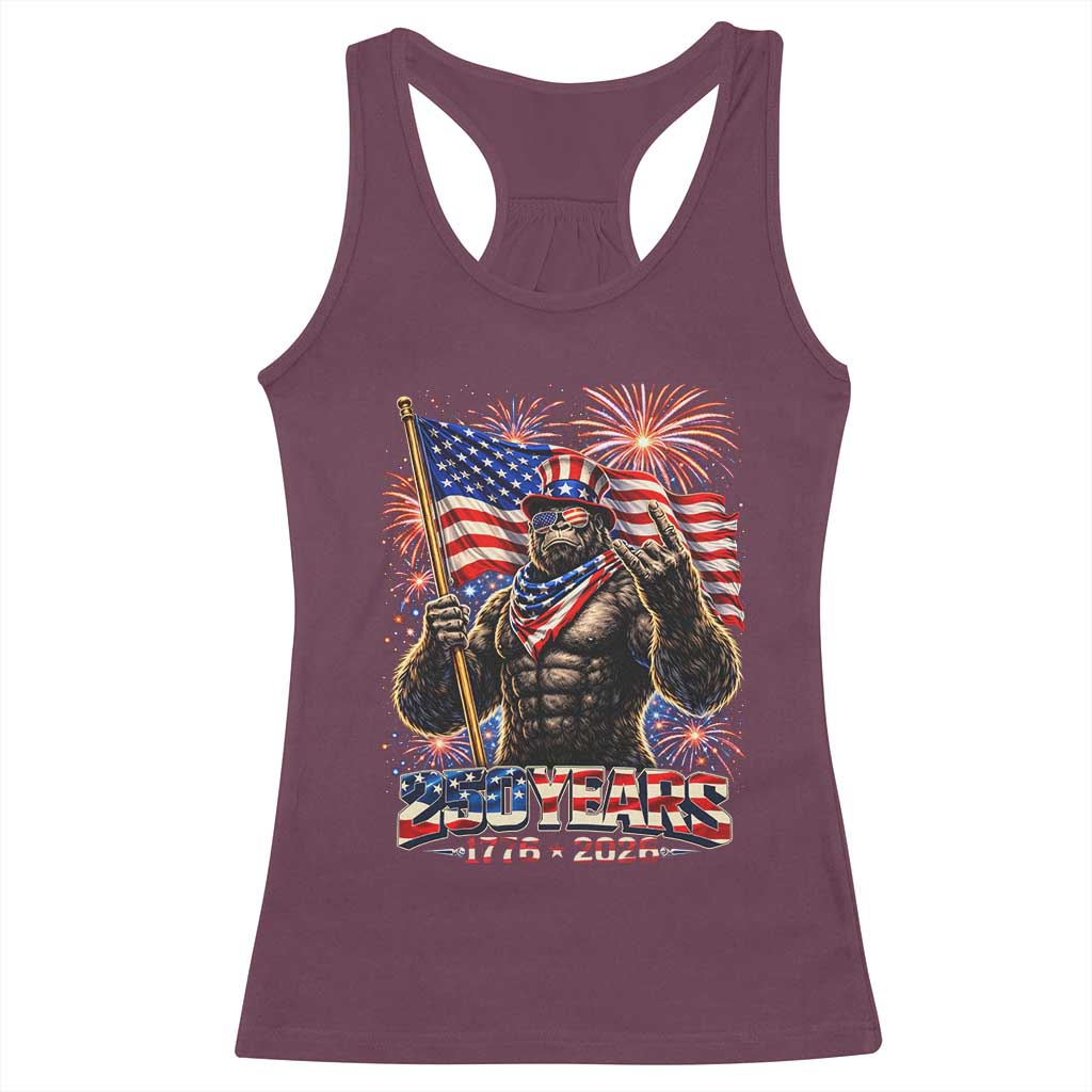 Bigfoot 250th Anniversary Racerback Tank Top USA Independence 250 Years Of Freedom 1776 2026 Patriotic Flag