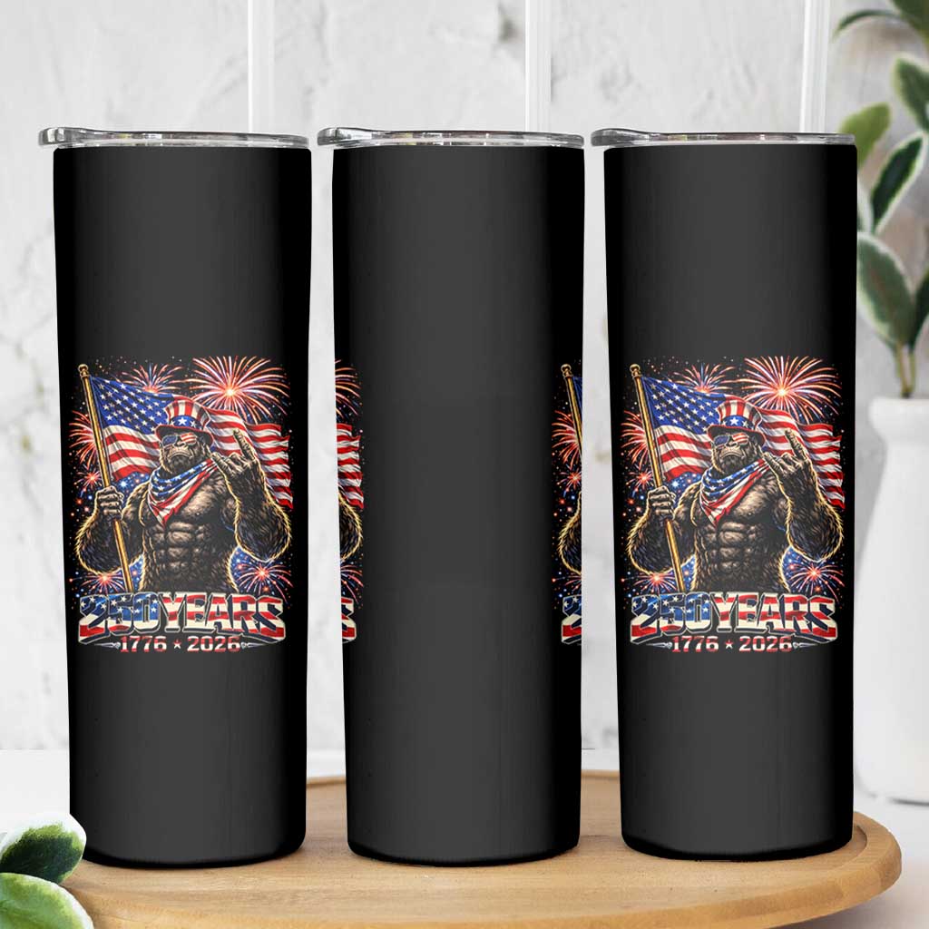 Bigfoot 250th Anniversary Skinny Tumbler USA Independence 250 Years Of Freedom 1776 2026 Patriotic Flag