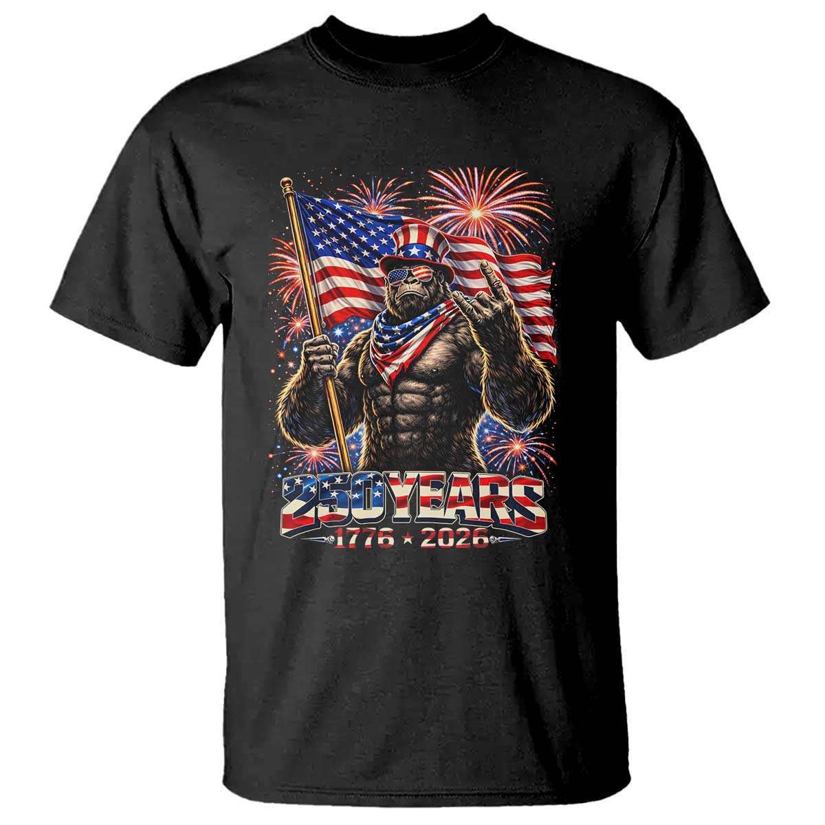 Bigfoot 250th Anniversary T Shirt USA Independence 250 Years Of Freedom 1776 2026 Patriotic Flag