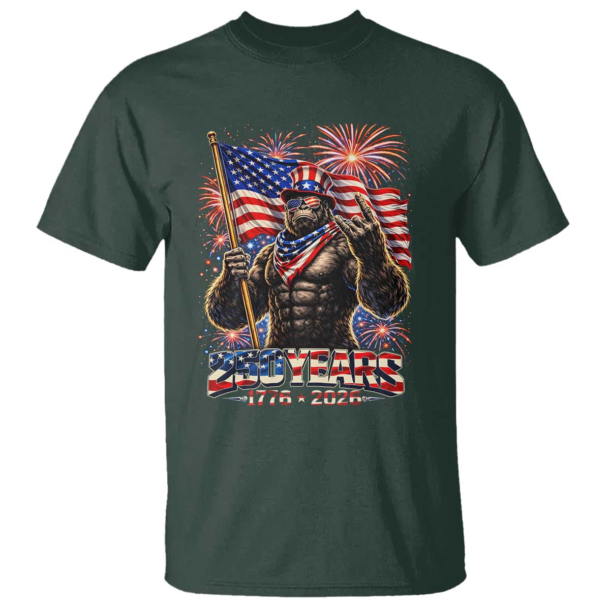Bigfoot 250th Anniversary T Shirt USA Independence 250 Years Of Freedom 1776 2026 Patriotic Flag