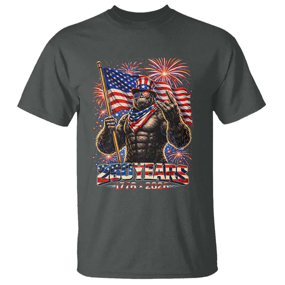 Bigfoot 250th Anniversary T Shirt USA Independence 250 Years Of Freedom 1776 2026 Patriotic Flag