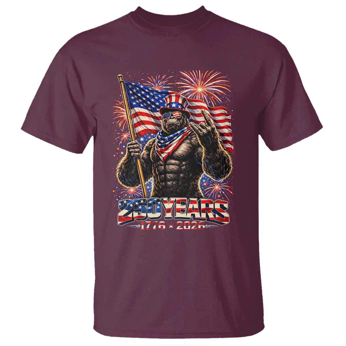 Bigfoot 250th Anniversary T Shirt USA Independence 250 Years Of Freedom 1776 2026 Patriotic Flag
