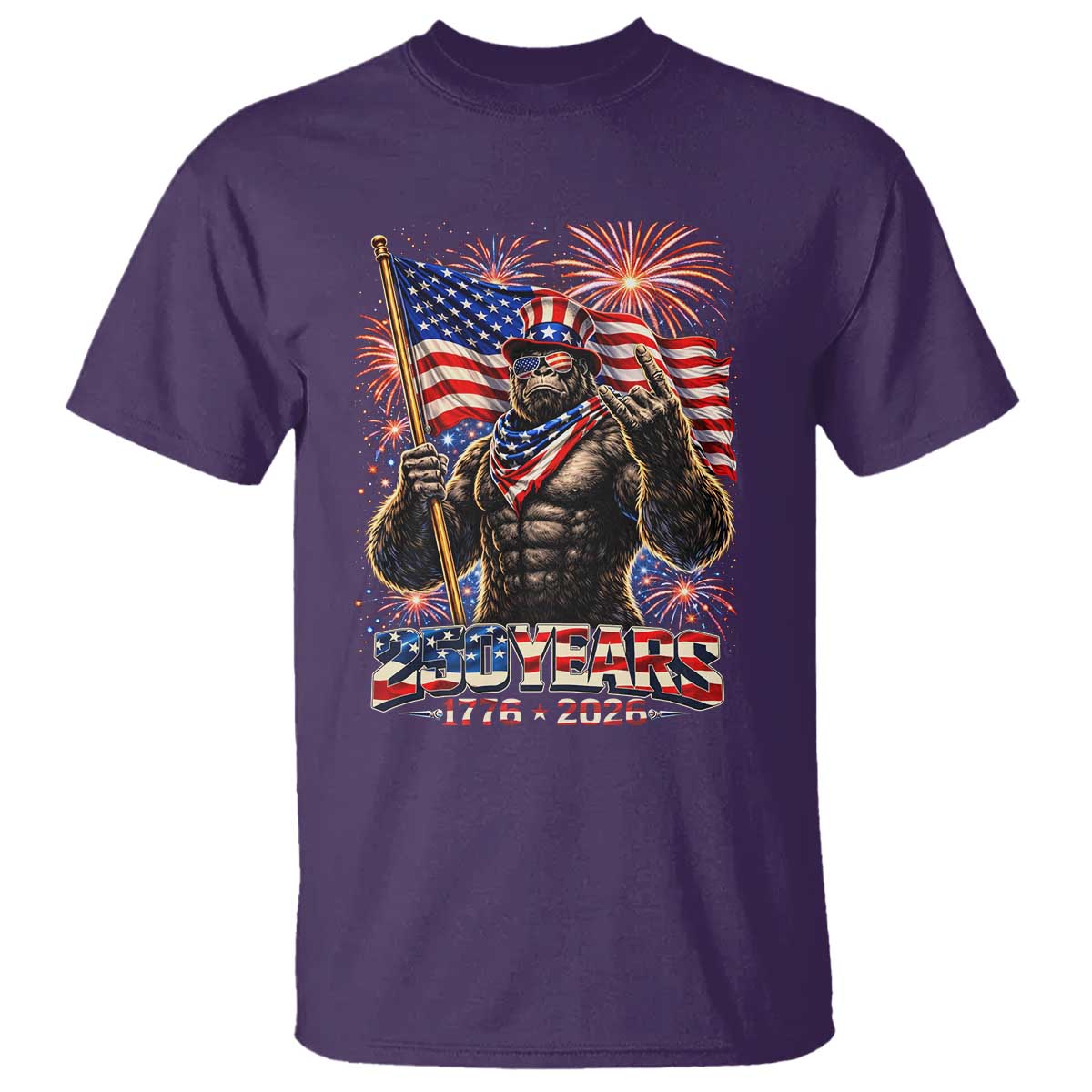 Bigfoot 250th Anniversary T Shirt USA Independence 250 Years Of Freedom 1776 2026 Patriotic Flag