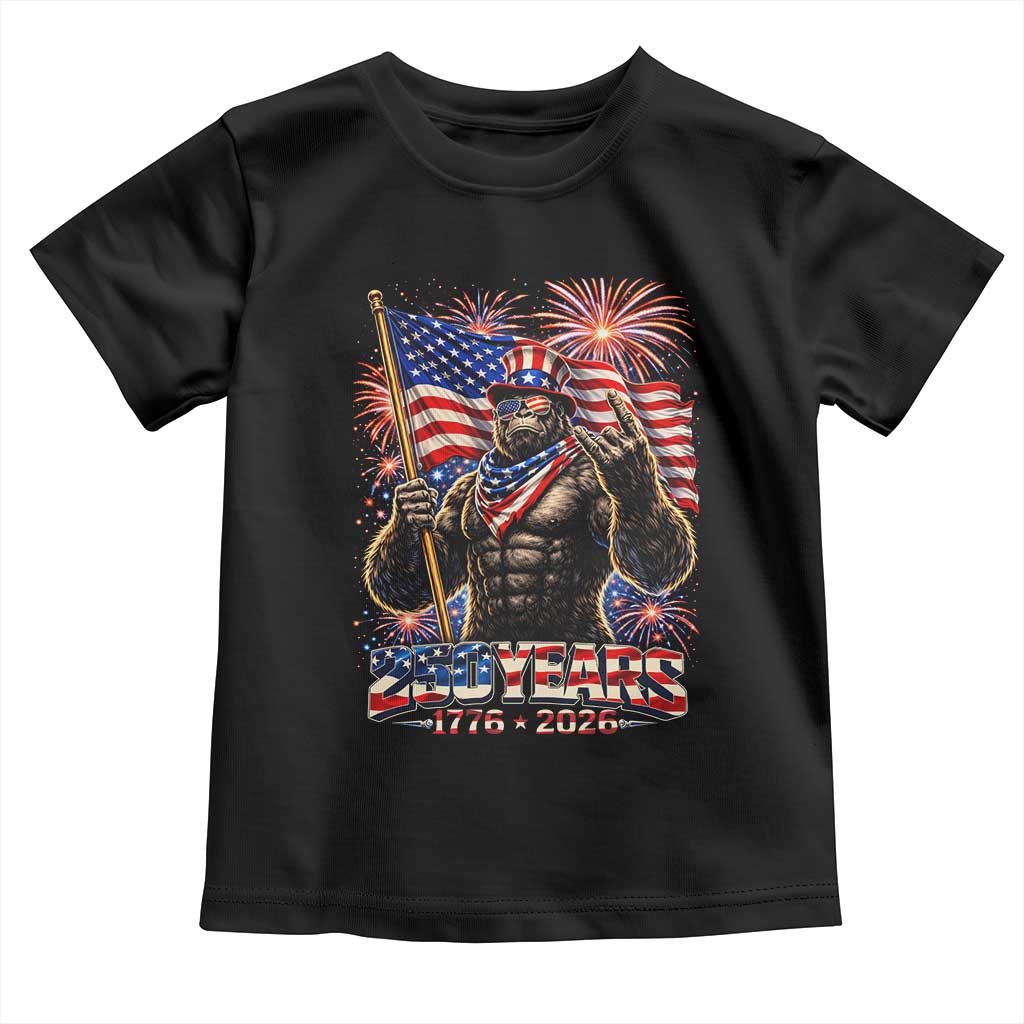 Bigfoot 250th Anniversary Toddler T Shirt USA Independence 250 Years Of Freedom 1776 2026 Patriotic Flag