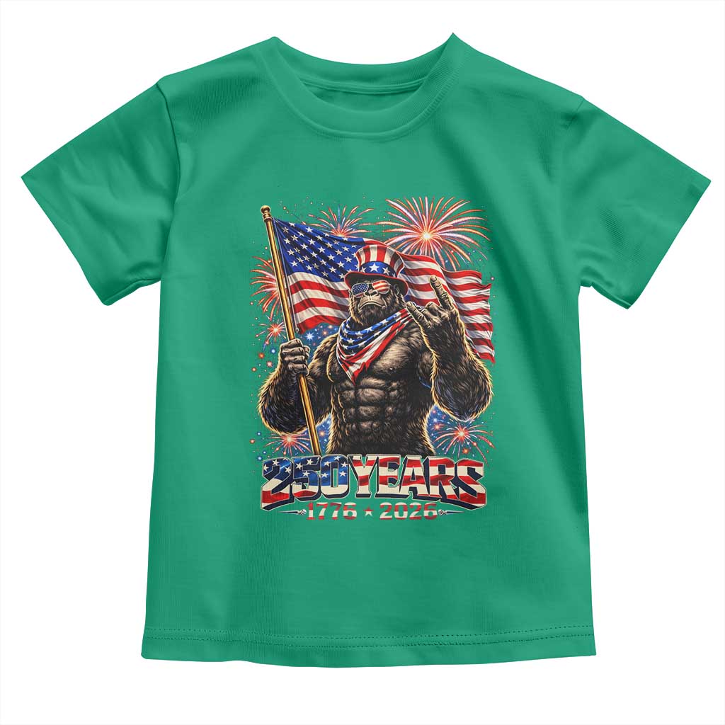 Bigfoot 250th Anniversary Toddler T Shirt USA Independence 250 Years Of Freedom 1776 2026 Patriotic Flag