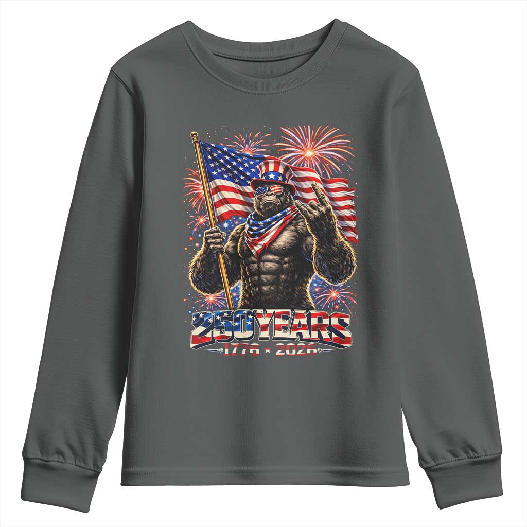 Bigfoot 250th Anniversary Youth Sweatshirt USA Independence 250 Years Of Freedom 1776 2026 Patriotic Flag