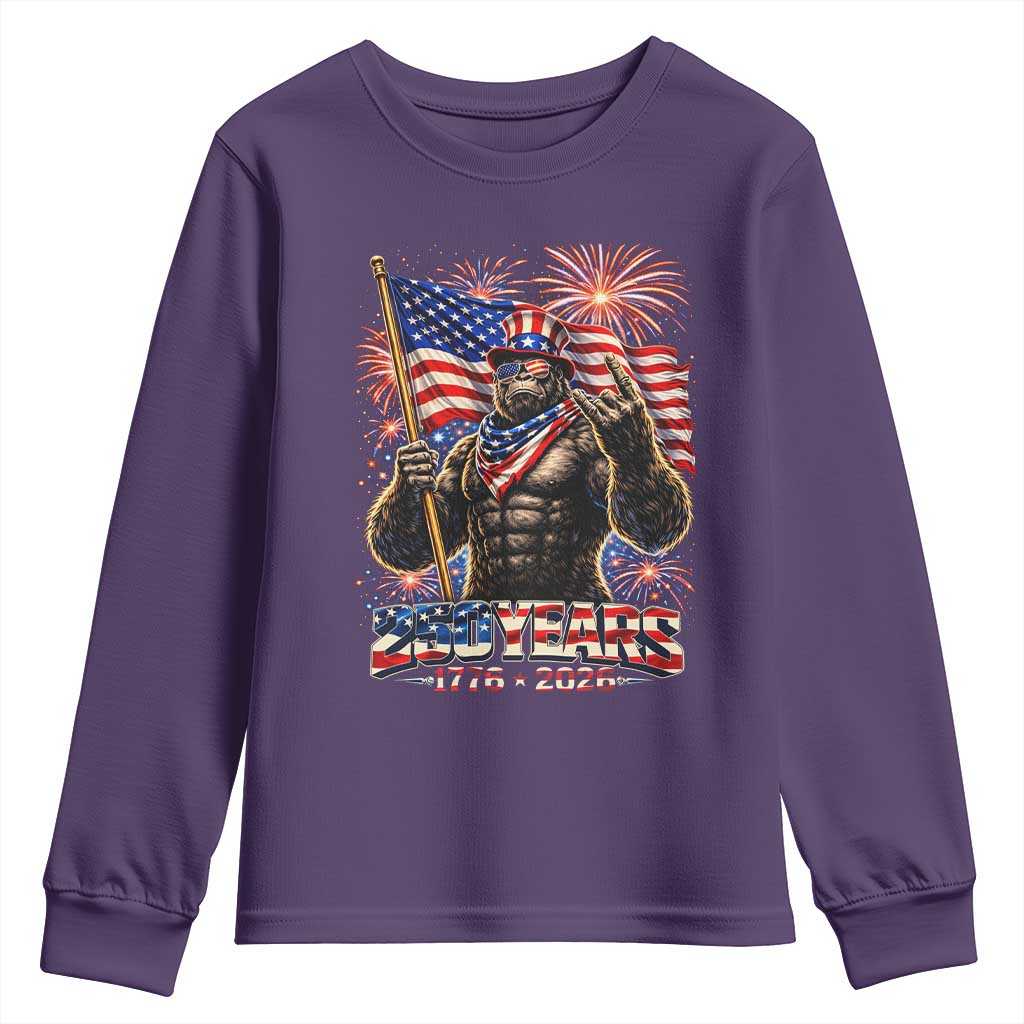 Bigfoot 250th Anniversary Youth Sweatshirt USA Independence 250 Years Of Freedom 1776 2026 Patriotic Flag