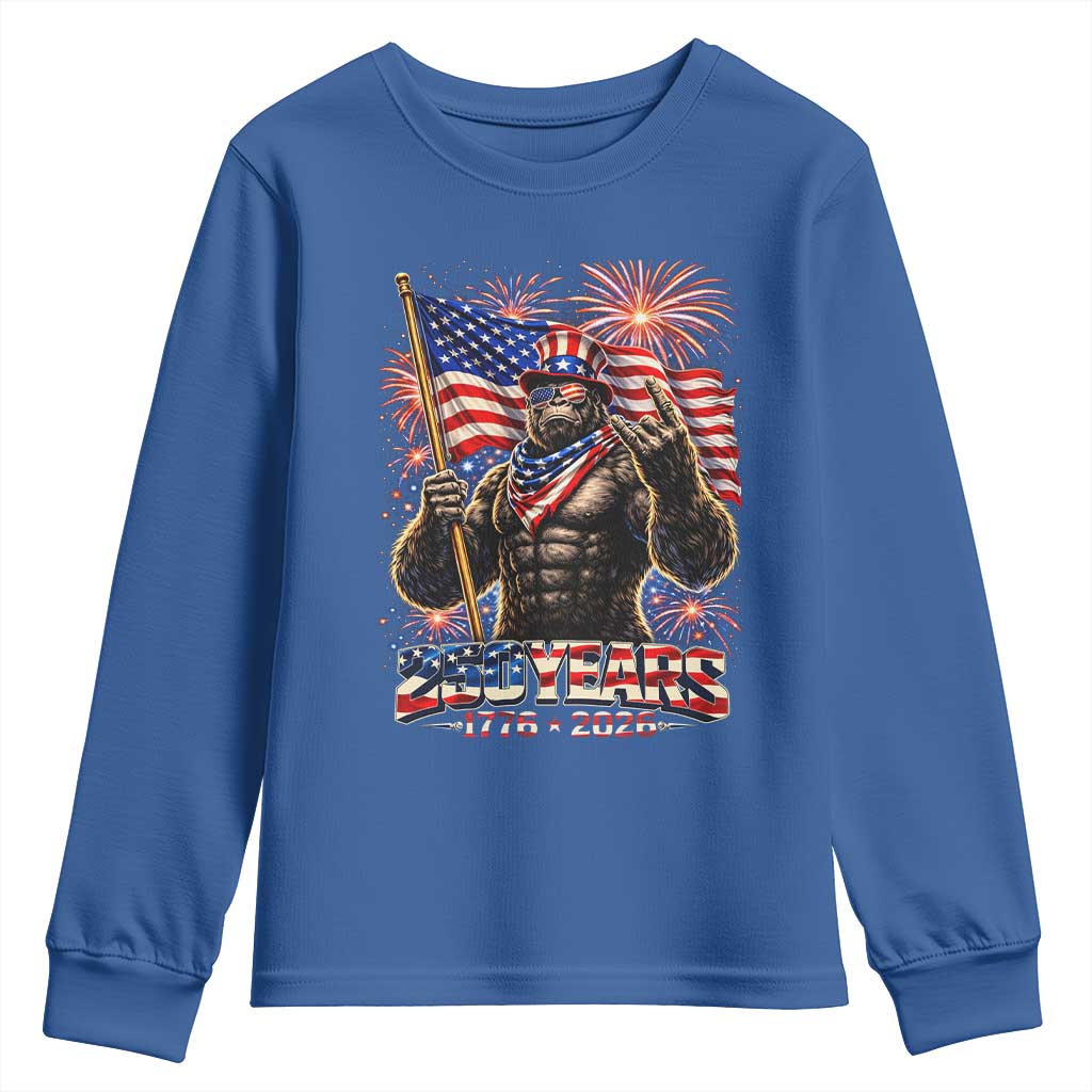 Bigfoot 250th Anniversary Youth Sweatshirt USA Independence 250 Years Of Freedom 1776 2026 Patriotic Flag