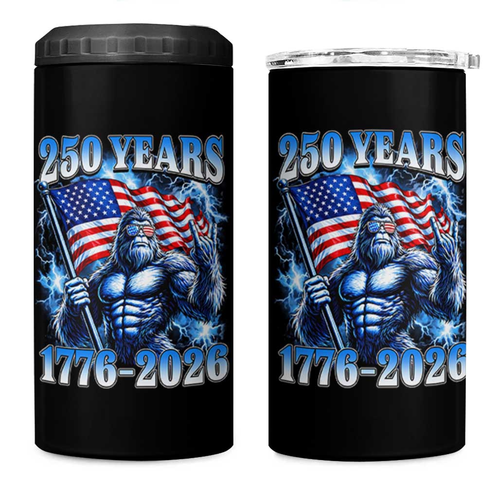 Bigfoot 250th Anniversary America 4 in 1 Can Cooler Tumbler 250 Years Of Freedom 4th July 1776 2026 Patriotic Flag