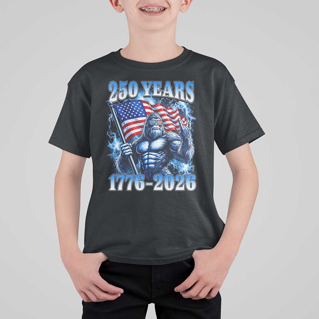 Bigfoot 250th Anniversary America T Shirt For Kid 250 Years Of Freedom 4th July 1776 2026 Patriotic Flag
