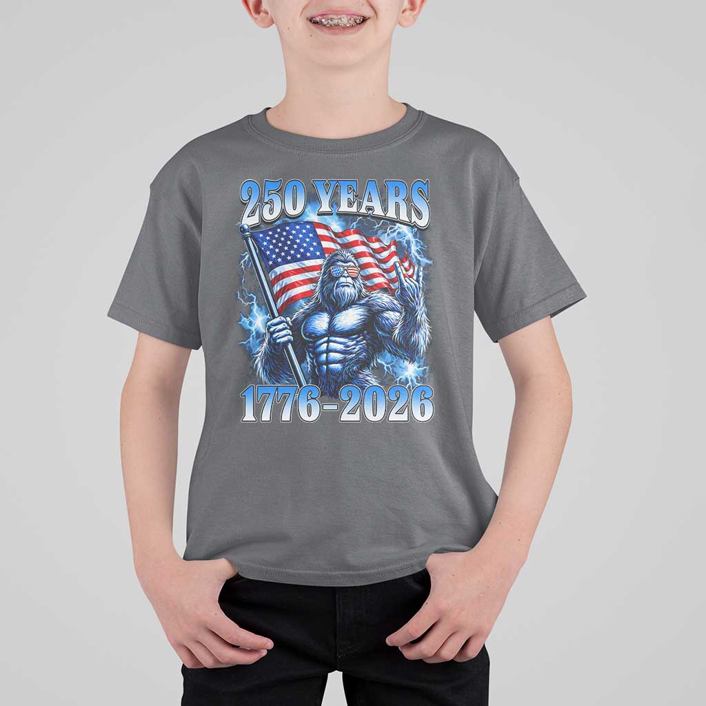 Bigfoot 250th Anniversary America T Shirt For Kid 250 Years Of Freedom 4th July 1776 2026 Patriotic Flag