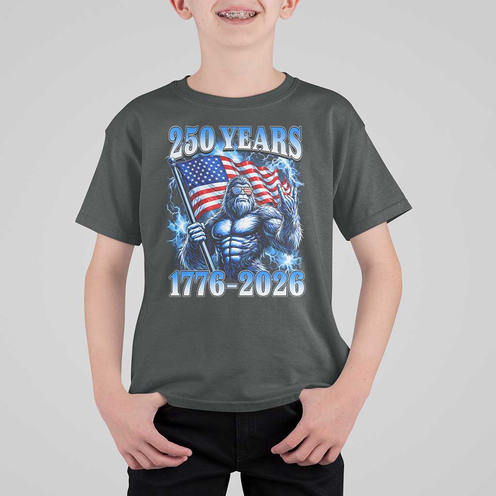 Bigfoot 250th Anniversary America T Shirt For Kid 250 Years Of Freedom 4th July 1776 2026 Patriotic Flag