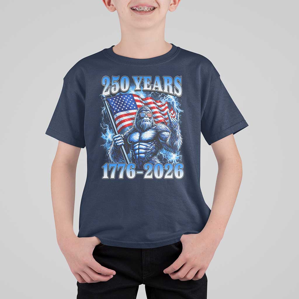 Bigfoot 250th Anniversary America T Shirt For Kid 250 Years Of Freedom 4th July 1776 2026 Patriotic Flag