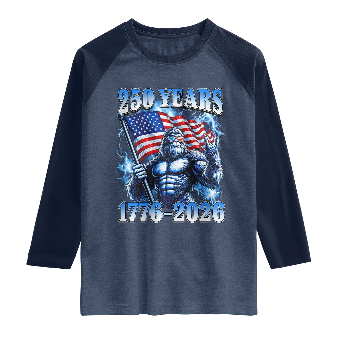 Bigfoot 250th Anniversary America Raglan Shirt 250 Years Of Freedom 4th July 1776 2026 Patriotic Flag