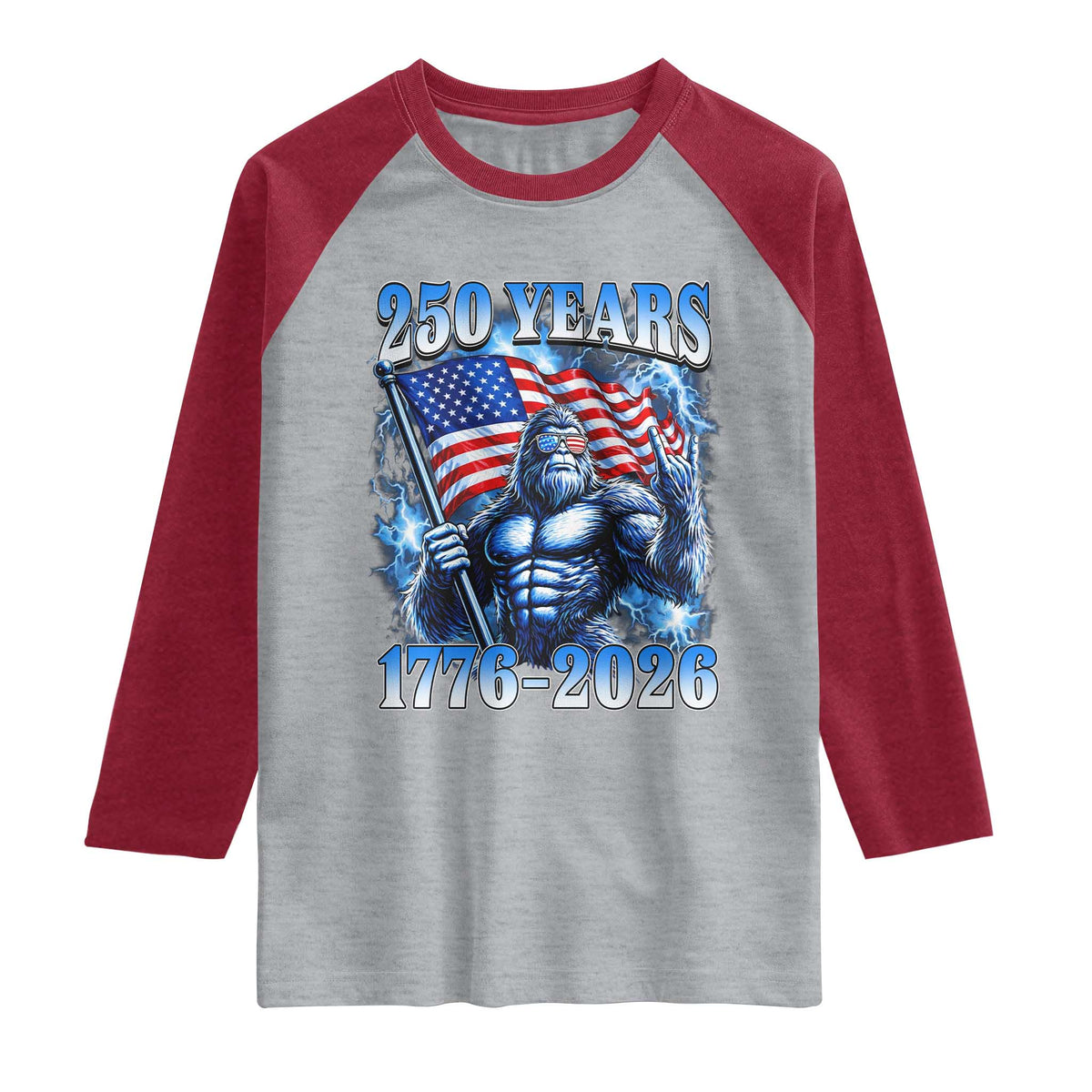 Bigfoot 250th Anniversary America Raglan Shirt 250 Years Of Freedom 4th July 1776 2026 Patriotic Flag