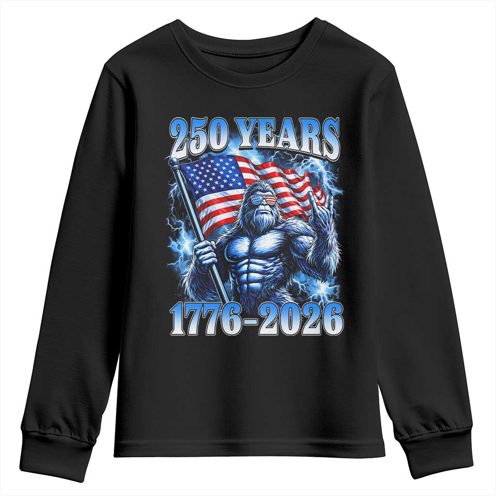 Bigfoot 250th Anniversary America Youth Sweatshirt 250 Years Of Freedom 4th July 1776 2026 Patriotic Flag