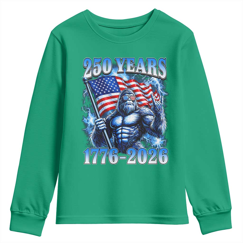 Bigfoot 250th Anniversary America Youth Sweatshirt 250 Years Of Freedom 4th July 1776 2026 Patriotic Flag