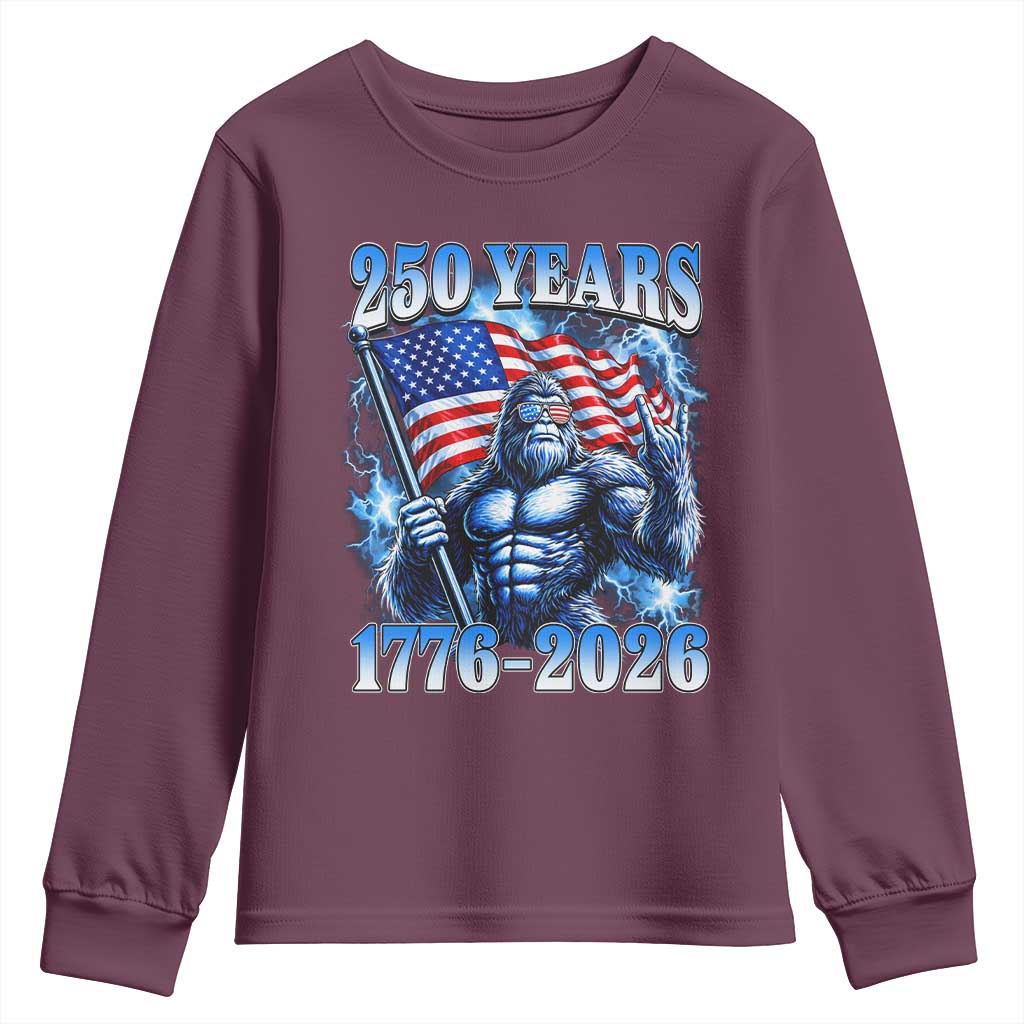 Bigfoot 250th Anniversary America Youth Sweatshirt 250 Years Of Freedom 4th July 1776 2026 Patriotic Flag