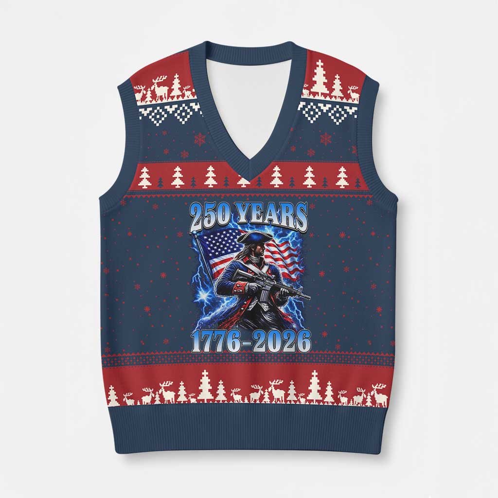 250th Anniversary Yankee Spirit V-Neck Knit Sweater Vest 1776 2026 Patriotic Tactical Minuteman US Flag