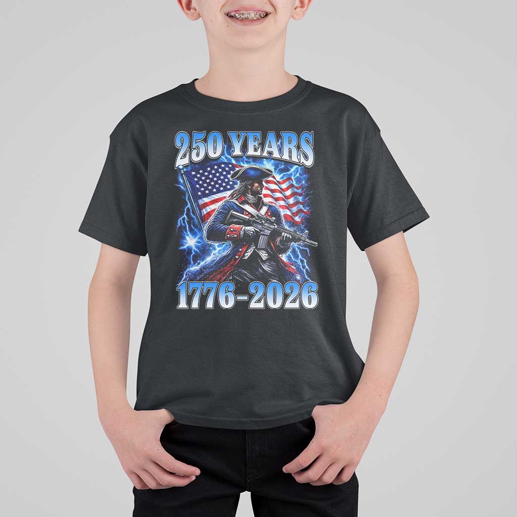 250th Anniversary Yankee Spirit T Shirt For Kid 1776 2026 Patriotic Tactical Minuteman US Flag