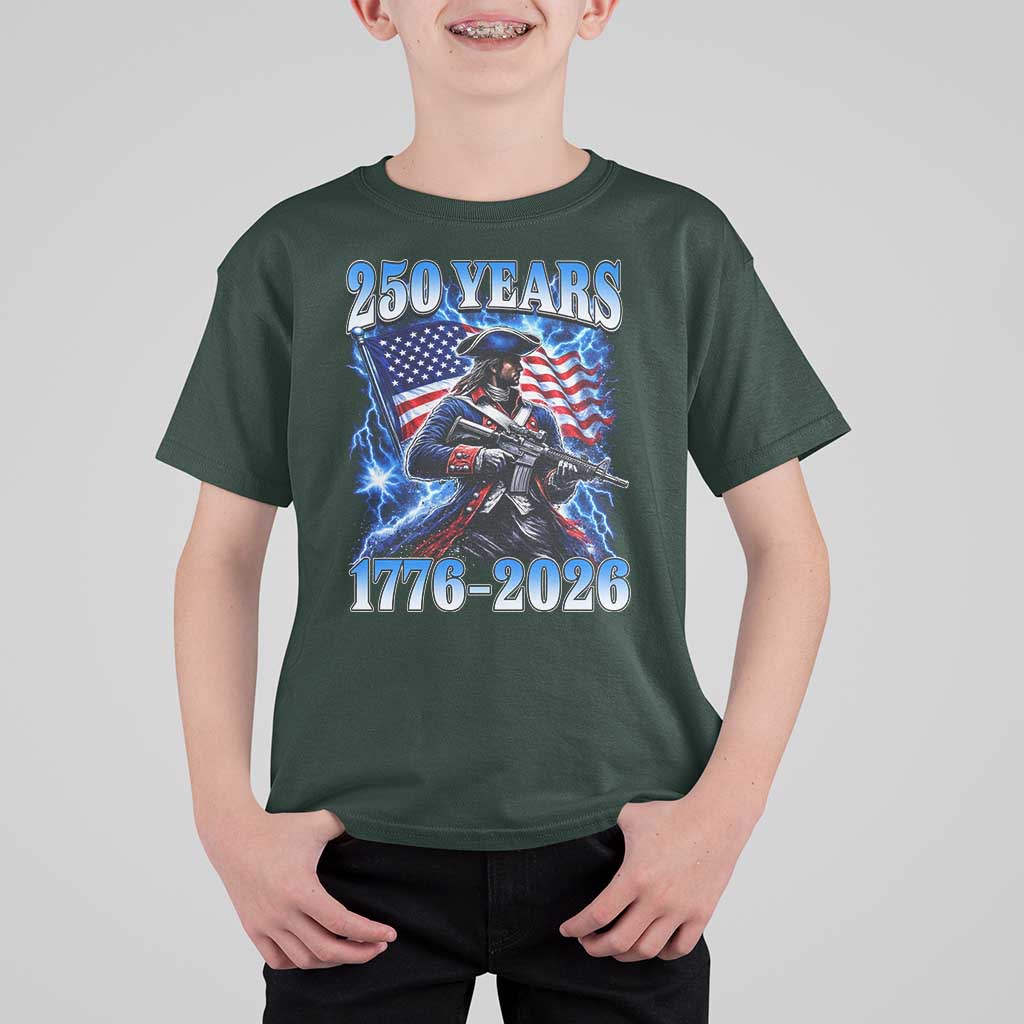 250th Anniversary Yankee Spirit T Shirt For Kid 1776 2026 Patriotic Tactical Minuteman US Flag