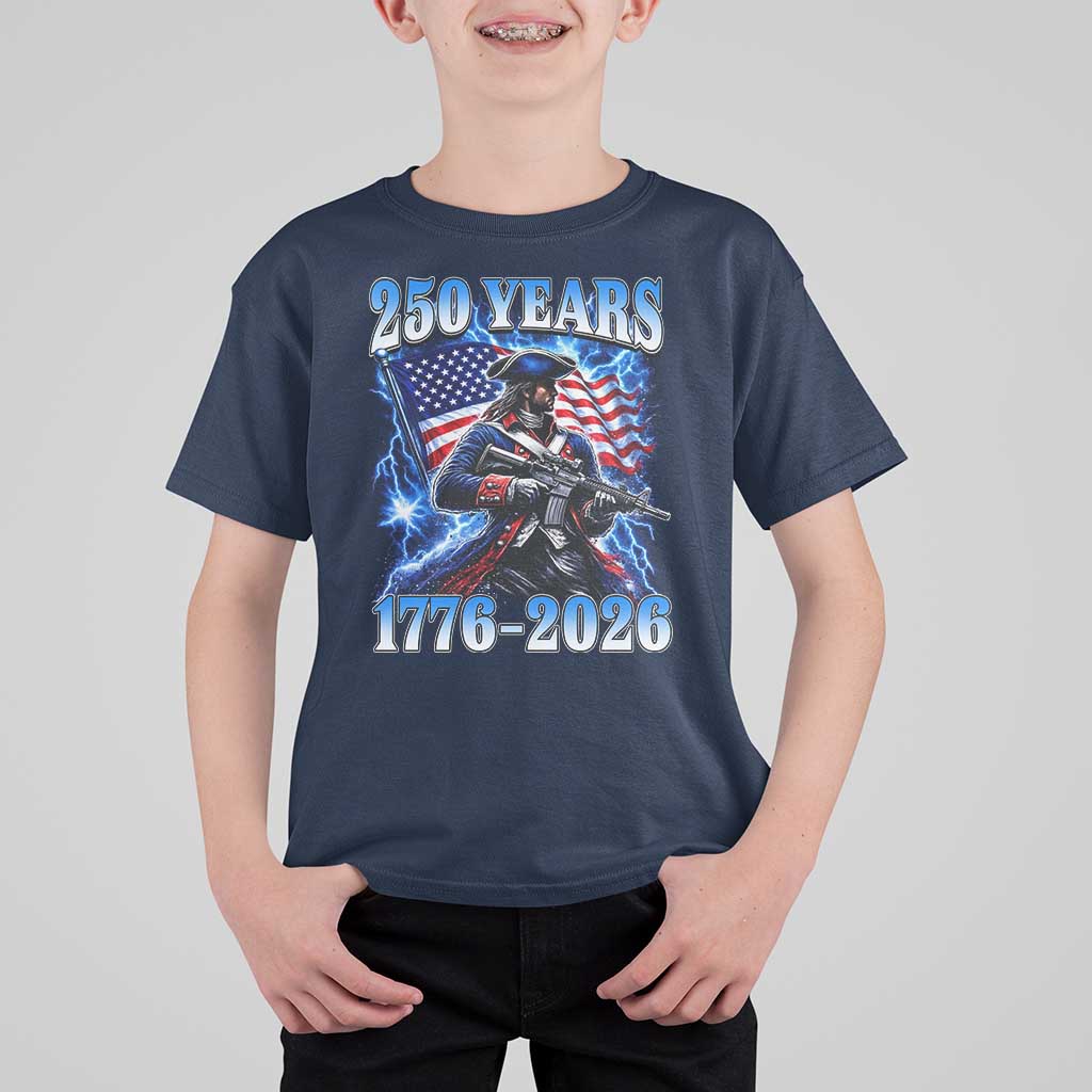 250th Anniversary Yankee Spirit T Shirt For Kid 1776 2026 Patriotic Tactical Minuteman US Flag