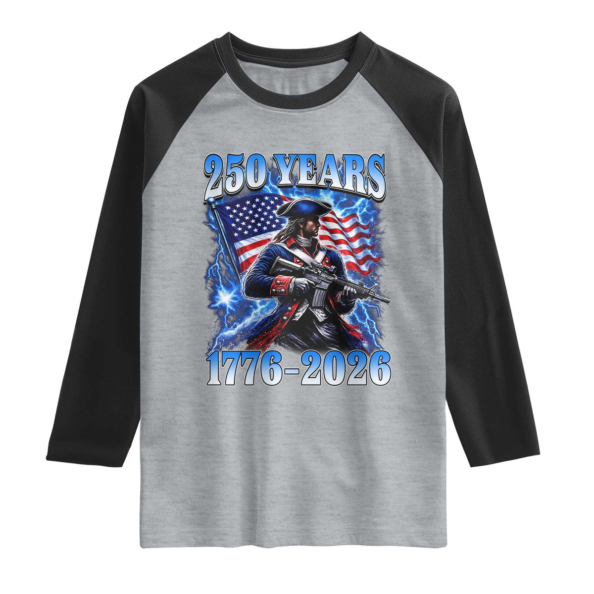 250th Anniversary Yankee Spirit Raglan Shirt 1776 2026 Patriotic Tactical Minuteman US Flag
