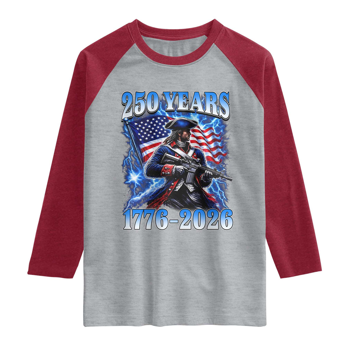 250th Anniversary Yankee Spirit Raglan Shirt 1776 2026 Patriotic Tactical Minuteman US Flag