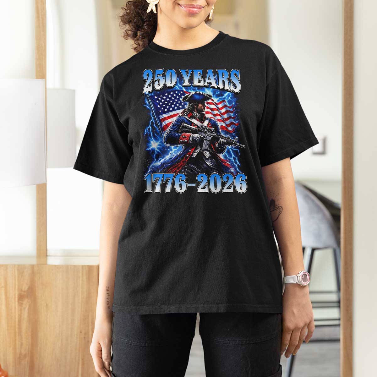 250th Anniversary Yankee Spirit T Shirt For Women 1776 2026 Patriotic Tactical Minuteman US Flag