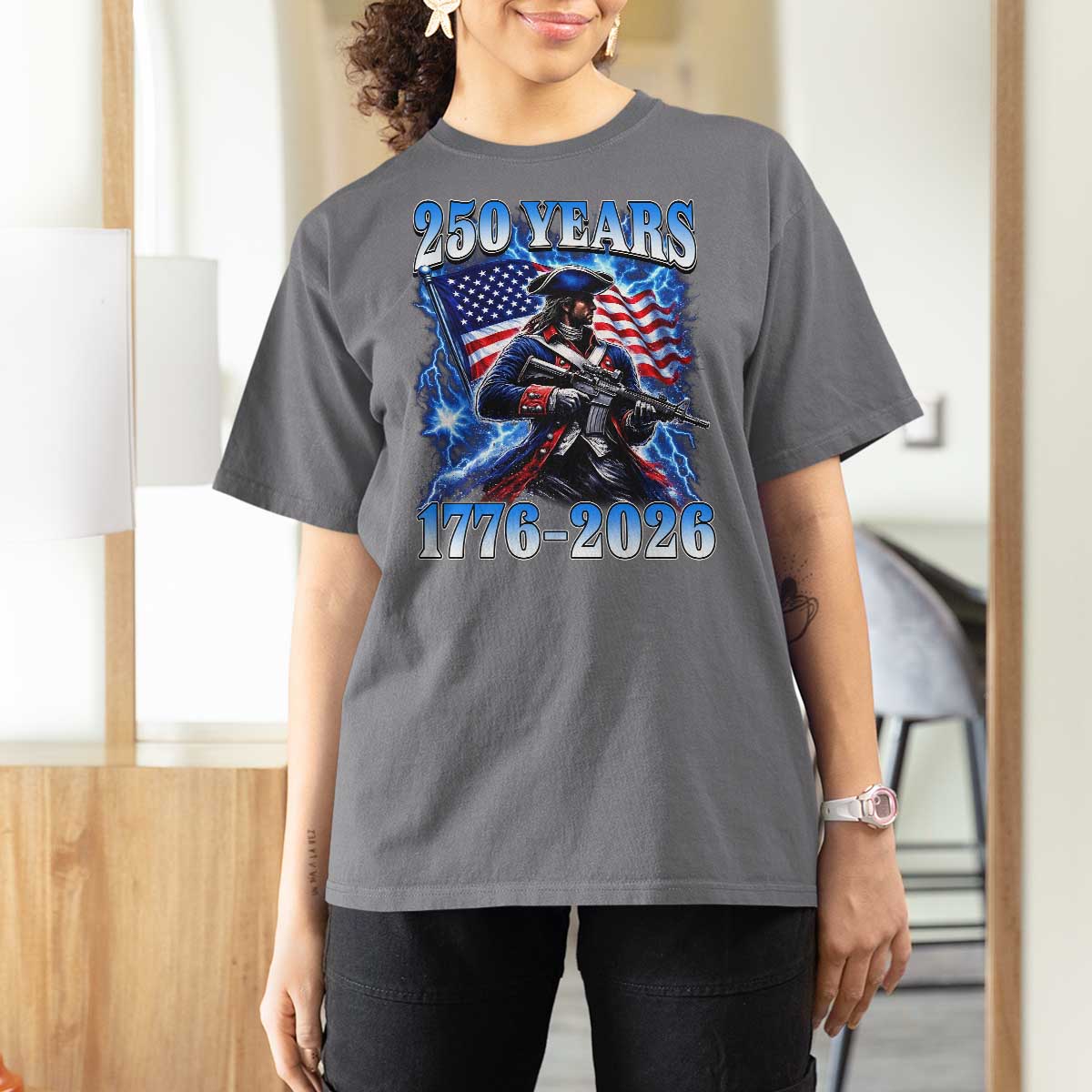 250th Anniversary Yankee Spirit T Shirt For Women 1776 2026 Patriotic Tactical Minuteman US Flag