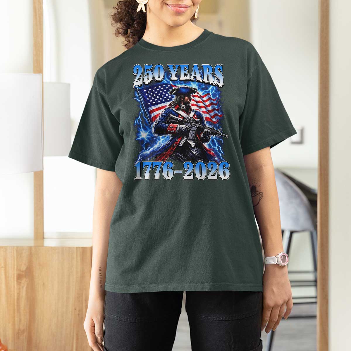 250th Anniversary Yankee Spirit T Shirt For Women 1776 2026 Patriotic Tactical Minuteman US Flag