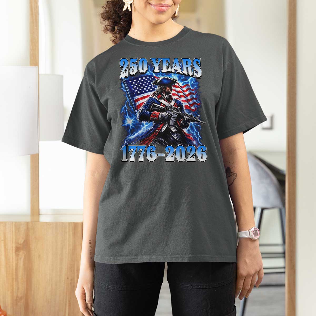 250th Anniversary Yankee Spirit T Shirt For Women 1776 2026 Patriotic Tactical Minuteman US Flag