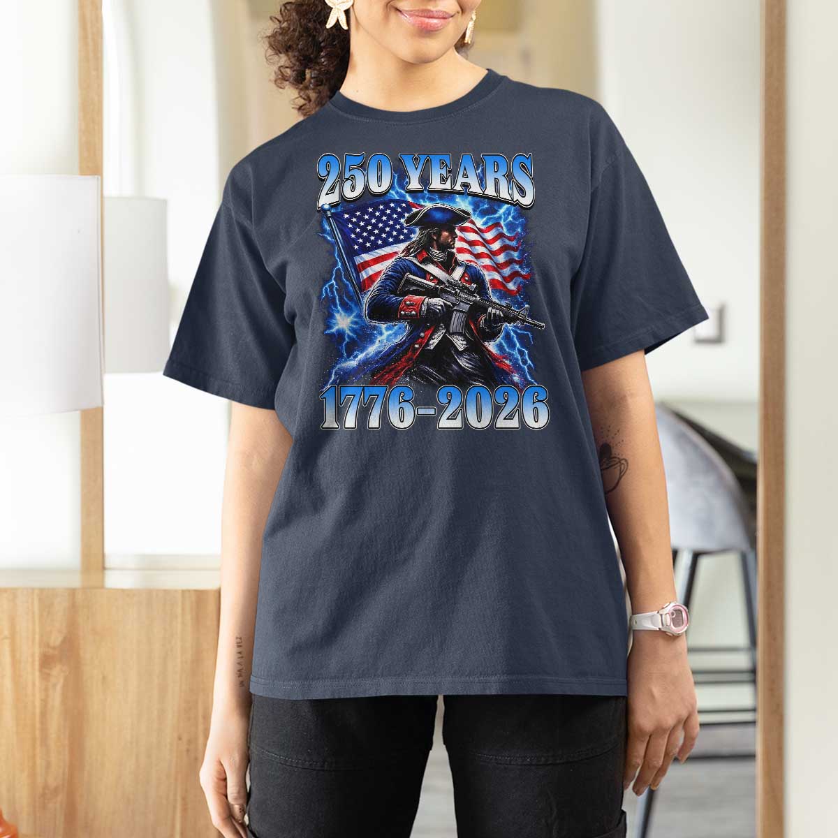 250th Anniversary Yankee Spirit T Shirt For Women 1776 2026 Patriotic Tactical Minuteman US Flag