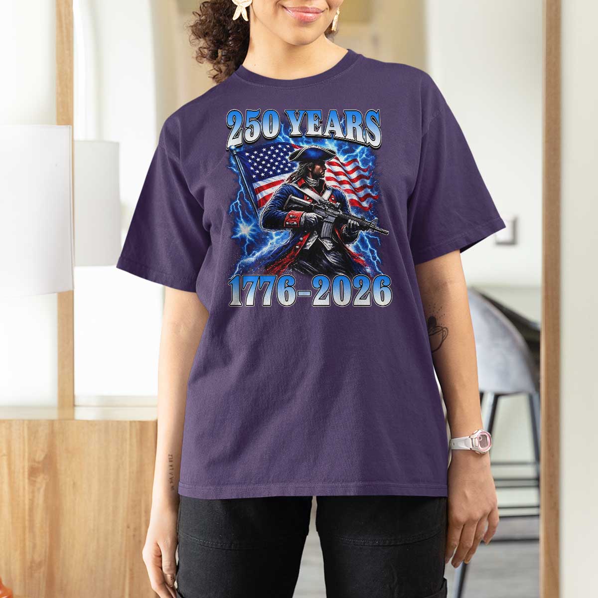 250th Anniversary Yankee Spirit T Shirt For Women 1776 2026 Patriotic Tactical Minuteman US Flag