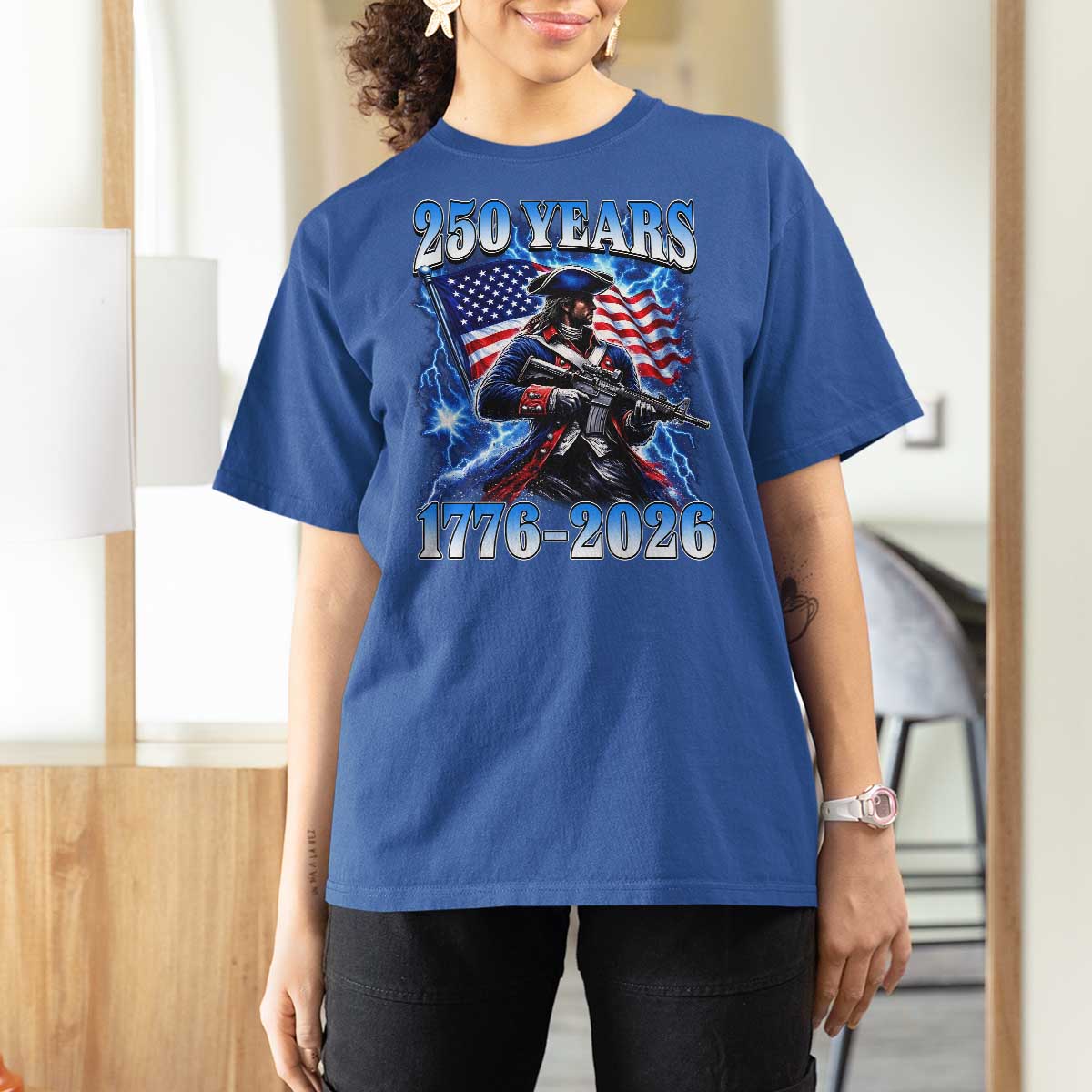 250th Anniversary Yankee Spirit T Shirt For Women 1776 2026 Patriotic Tactical Minuteman US Flag