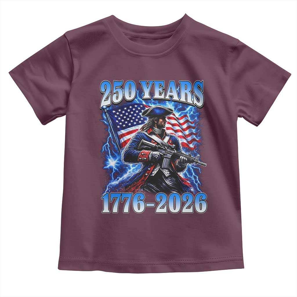 250th Anniversary Yankee Spirit Toddler T Shirt 1776 2026 Patriotic Tactical Minuteman US Flag