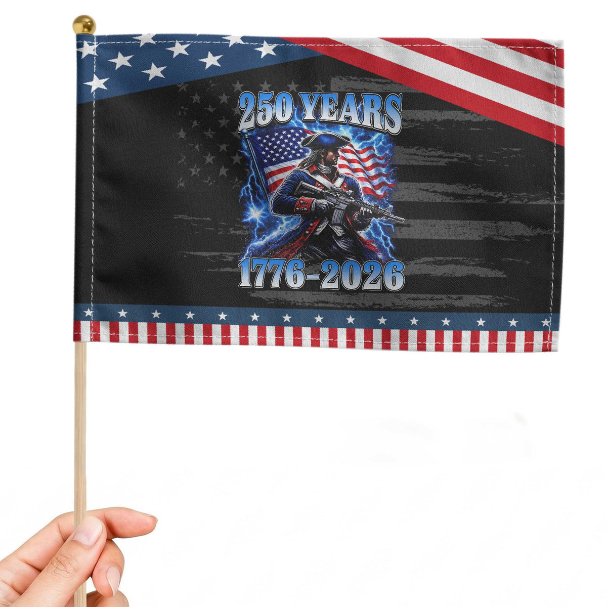 250th Anniversary Yankee Spirit Patriotic Handheld Flag 1776 2026 Tactical Minuteman US Flag