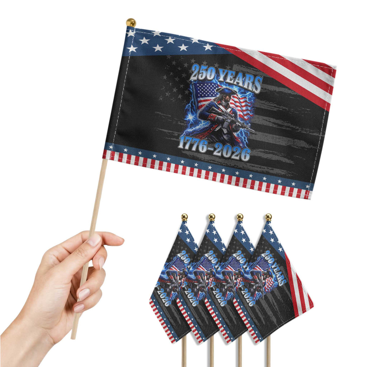250th Anniversary Yankee Spirit Patriotic Handheld Flag 1776 2026 Tactical Minuteman US Flag